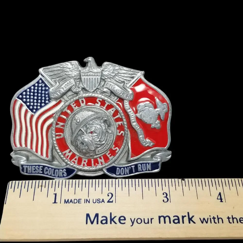 Vintage Belt Buckle Pewter 1991 USMC US Marines These Colors Don't Run Semper Fi